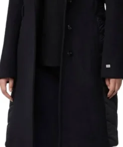 Adeline Slim-Fit Mixed Media Wool Coat with Removable Bib and Hood - Women's