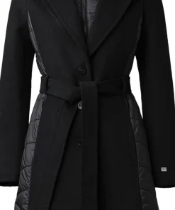 Adeline Slim-Fit Mixed Media Wool Coat with Removable Bib and Hood - Women's