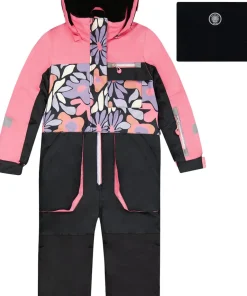Black Retro Flower Print Play One-Piece Snowsuit - Little Girl