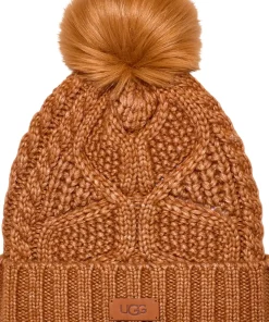Cable Knit Beanie with Pom - Women's