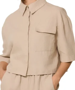Clover Linen Blend Cropped Blouse - Women's