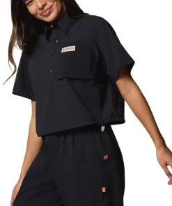 Cove Beach Woven Cropped Short Sleeve Shirt - Women's