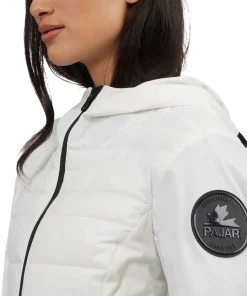 Cressy Mixed-Media Channel Quilted Stretch Puffer Jacket with Fixed Hood - Women's