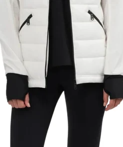 Cressy Mixed-Media Channel Quilted Stretch Puffer Jacket with Fixed Hood - Women's