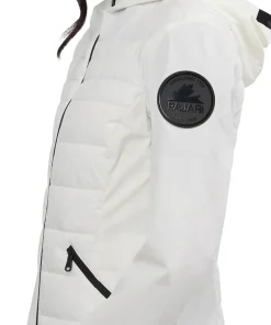 Cressy Mixed-Media Channel Quilted Stretch Puffer Jacket with Fixed Hood - Women's