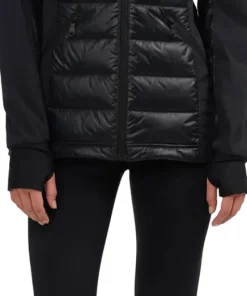 Cressy Mixed-Media Channel Quilted Stretch Puffer Jacket with Fixed Hood - Women's