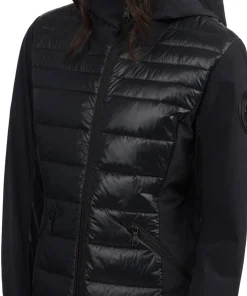 Cressy Mixed-Media Channel Quilted Stretch Puffer Jacket with Fixed Hood - Women's