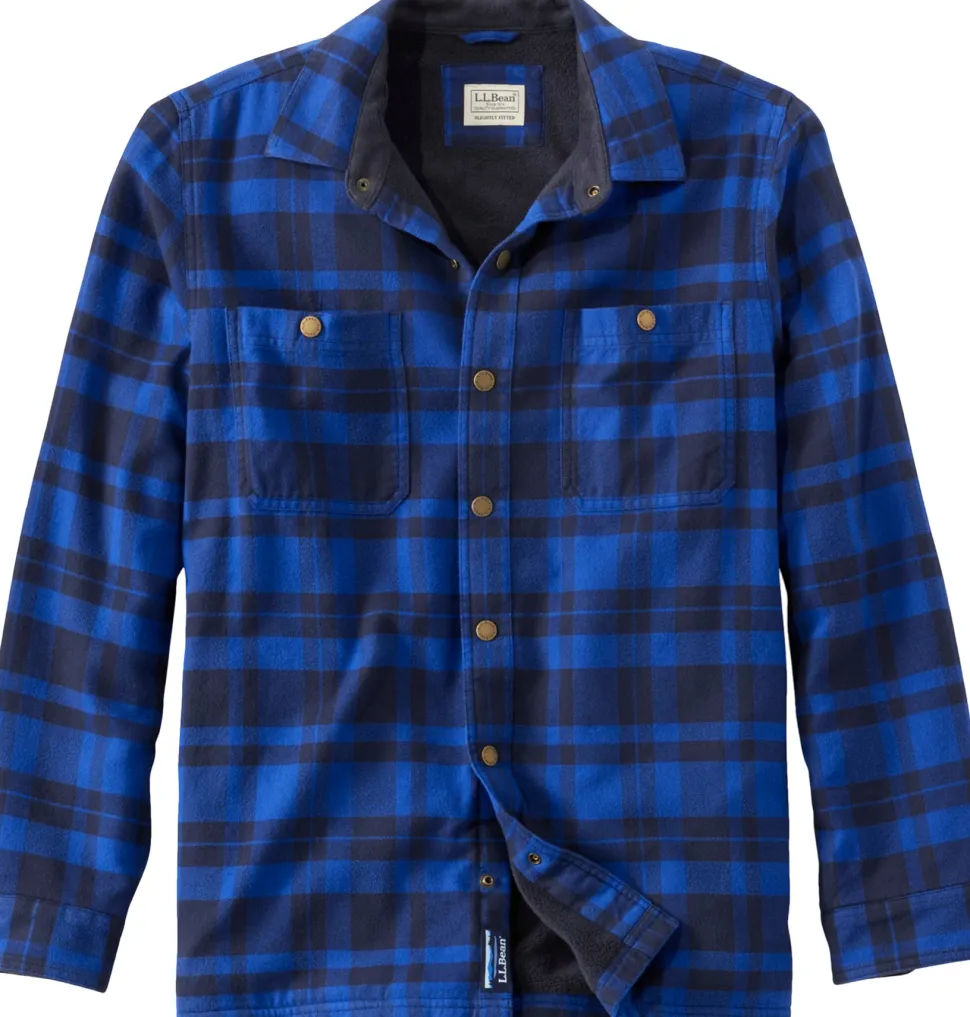 Fleece-Lined Snap Front Slightly Fitted Flannel Shirt - Men's