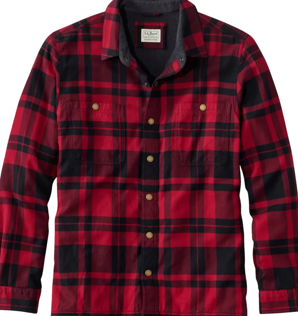 Fleece-Lined Snap Front Slightly Fitted Flannel Shirt - Men's