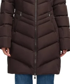 January Down Chevron Puffer Jacket with Detachable Hood Fur - Women's