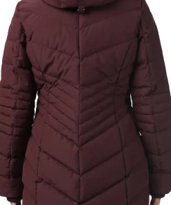 Queens Faux Fur Trim Chevron Quilt Mid Length Coat - Women's