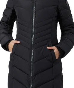 Queens Faux Fur Trim Chevron Quilt Mid Length Coat - Women's