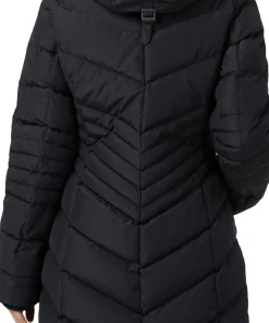 Queens Faux Fur Trim Chevron Quilt Mid Length Coat - Women's