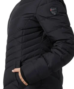 Queens Faux Fur Trim Chevron Quilt Mid Length Coat - Women's