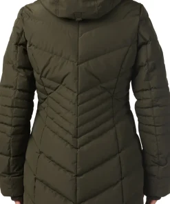Queens Faux Fur Trim Chevron Quilt Mid Length Coat - Women's