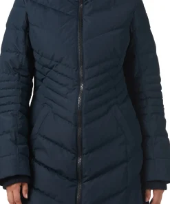 Queens Faux Fur Trim Chevron Quilt Mid Length Coat - Women's