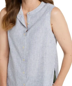 Signature Linen-Blend Button-Front Sleeveless Shirt - Women's