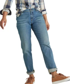Signature Organic Denim Low-Rise Straight-Leg Boyfriend Jeans - Women's