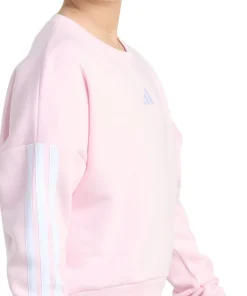 3-Stripes Crew Neck Long Sleeve Fleece Pullover Sweatshirt - Girls