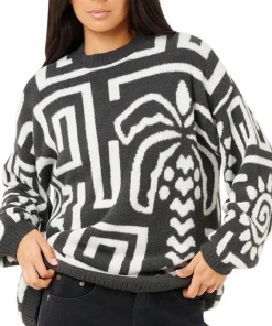 Sunset Luau Knit Crew Neck Fleece Sweatshirt - Women's