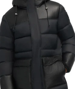 Wolf Mix Media Faux Shearling Puffer Parka with Fixed Hood - Men's