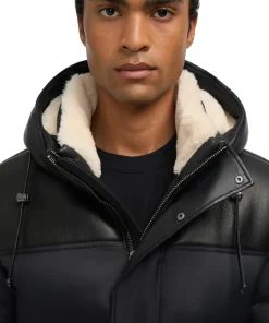 Wolf Mix Media Faux Shearling Puffer Parka with Fixed Hood - Men's