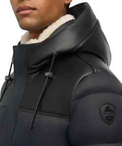 Wolf Mix Media Faux Shearling Puffer Parka with Fixed Hood - Men's