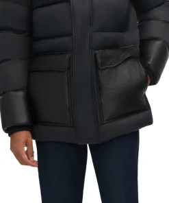 Wolf Mix Media Faux Shearling Puffer Parka with Fixed Hood - Men's